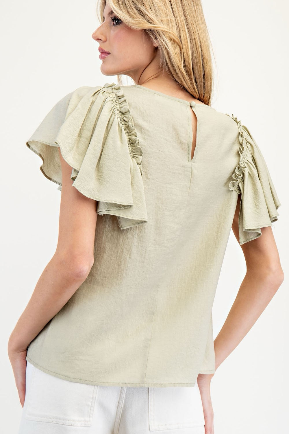 Sage Ruffle Short Sleeve Top