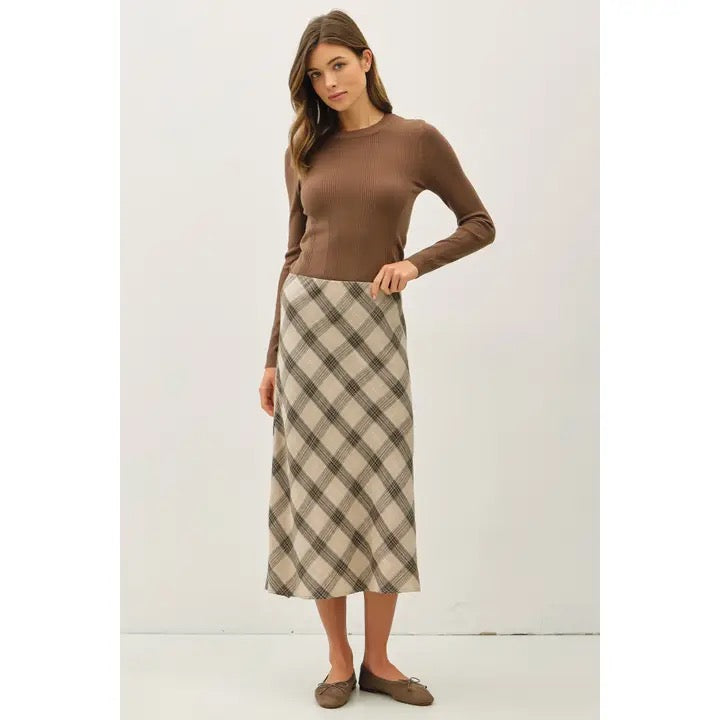 Plaid Midi Length Skirt
