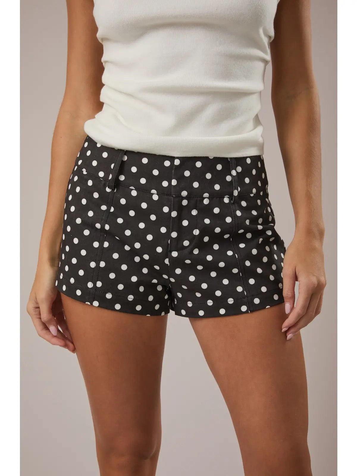 Black Mid Rise Polka Dot Shorts