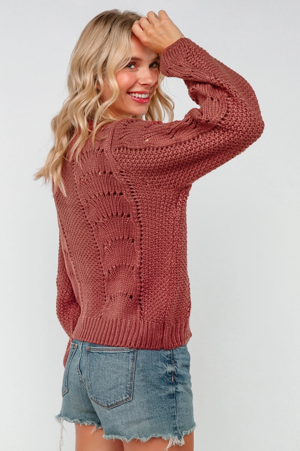 Rust Crochet Pullover Sweater