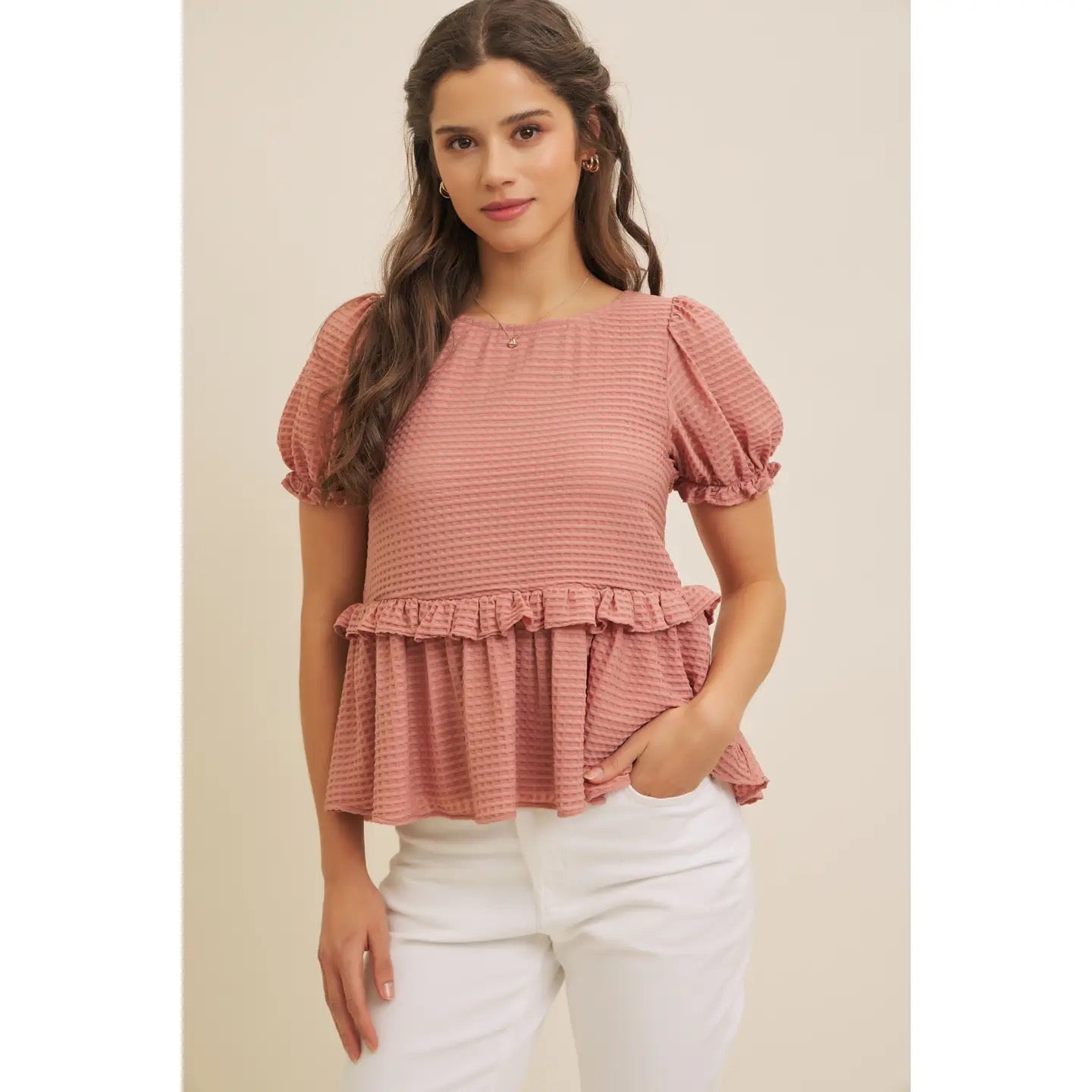 Dusty Rose Textured Mesh Babydoll Top – Saving Grace Christian
