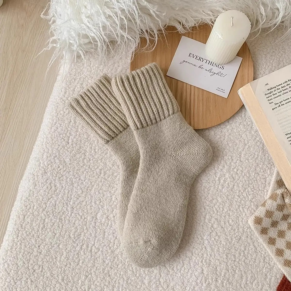 Thick Cozy Crew Socks - Beige