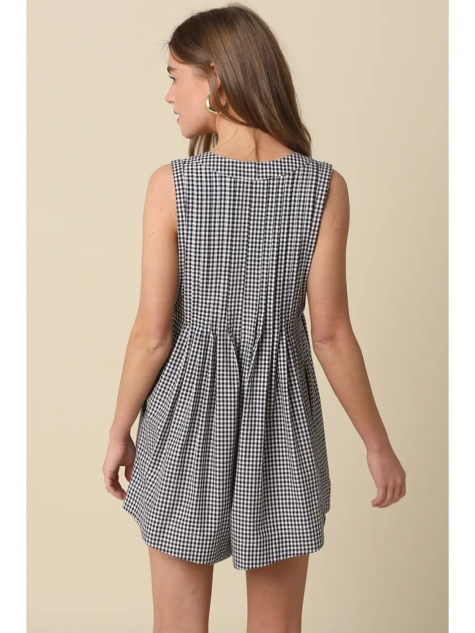Black Gingham Tie Front Romper