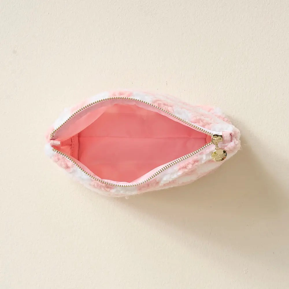 Teddy Sherpa Pink Check Pouch