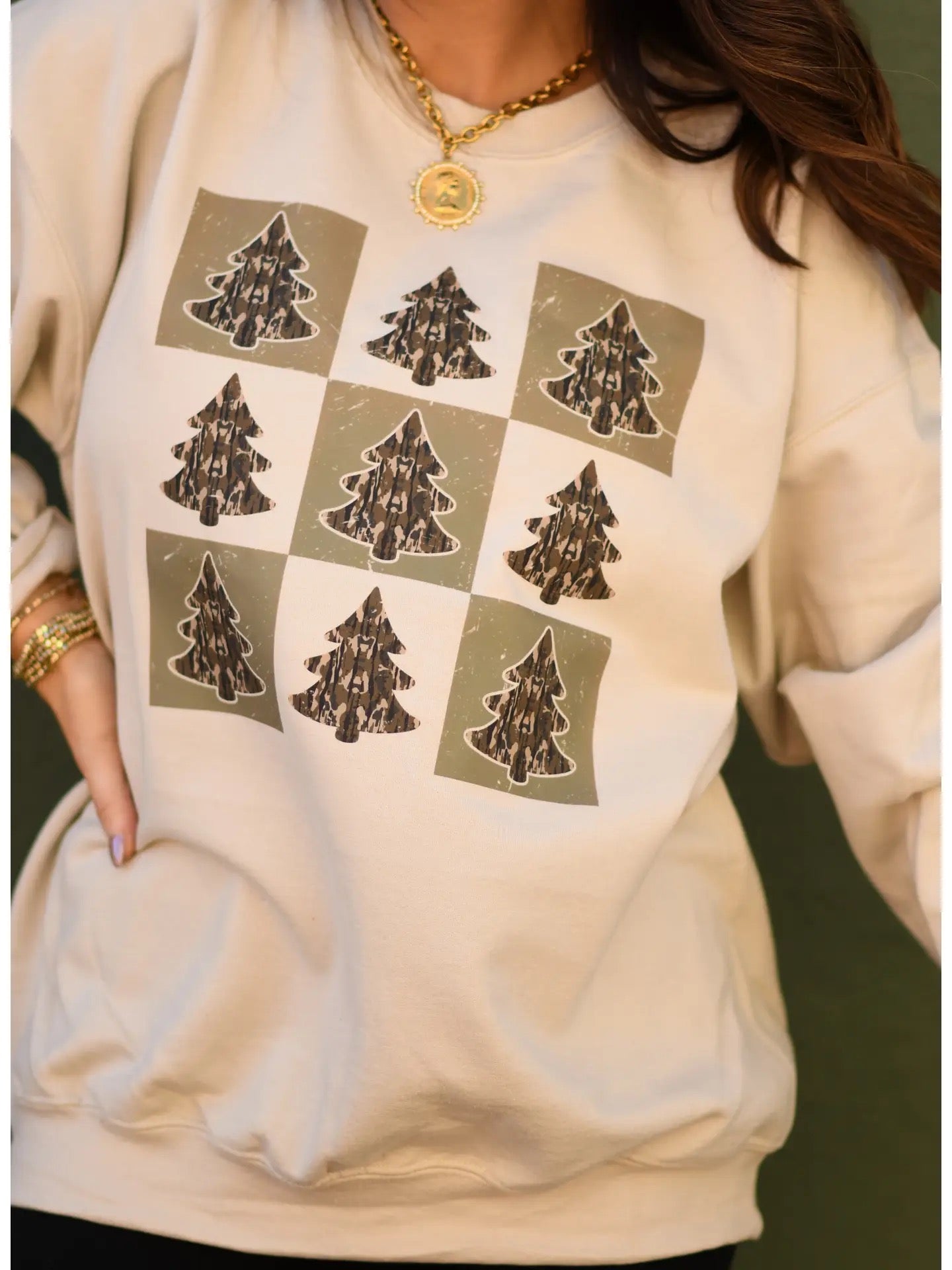 Checkered Camo Christmas Trees Sweatshirt