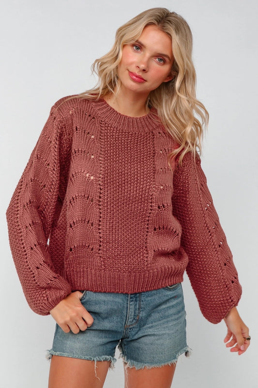 Rust Crochet Pullover Sweater