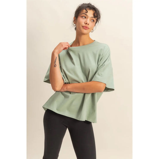 Sage Crew Neck Oversized Tee