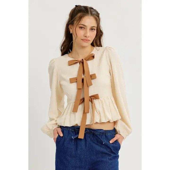 Bow Front Bubble Hem Top