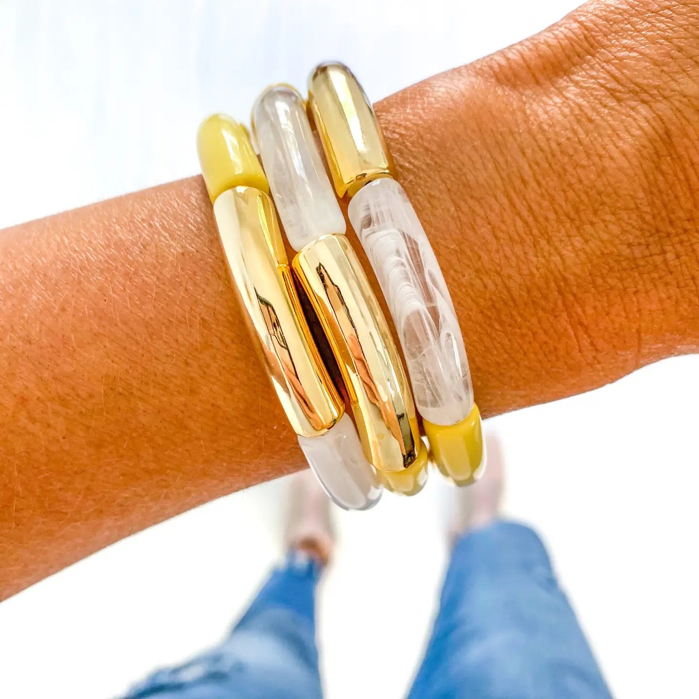 Yellow Marble Tube Bead Bracelet