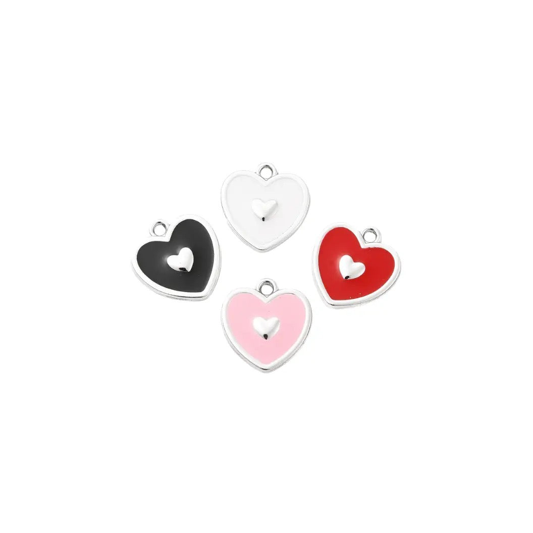 Silver Heart on Heart Charm