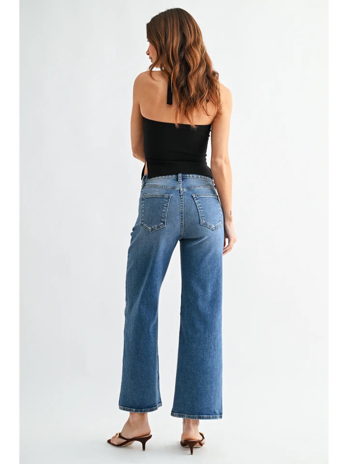 JB Collection High Rise Wide Leg - Medium Denim