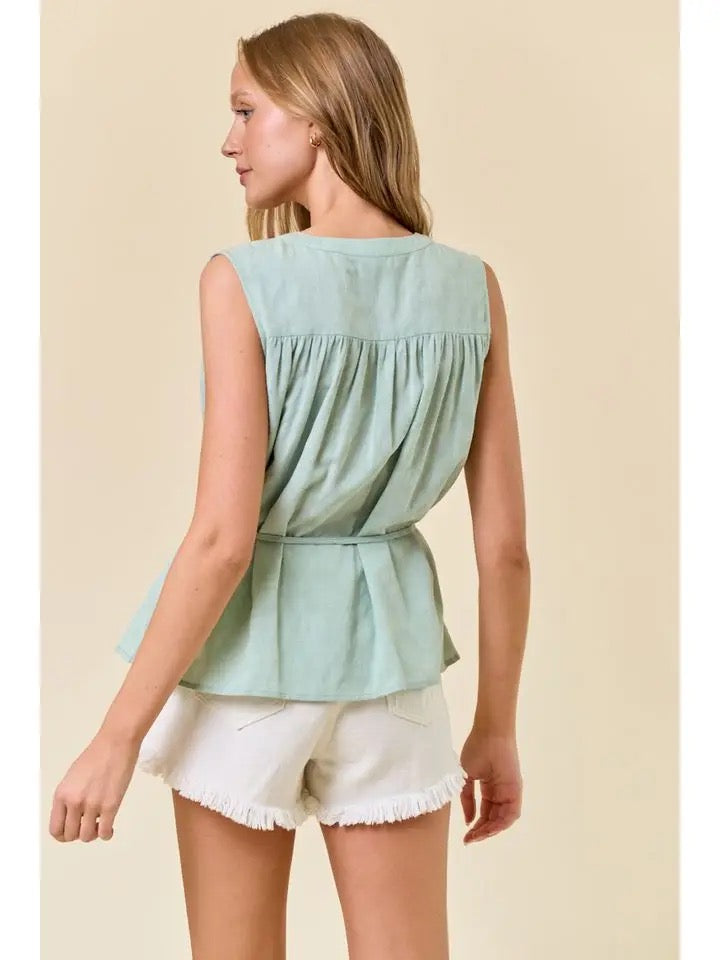 Floral Button Down Sleeveless Flowy Top