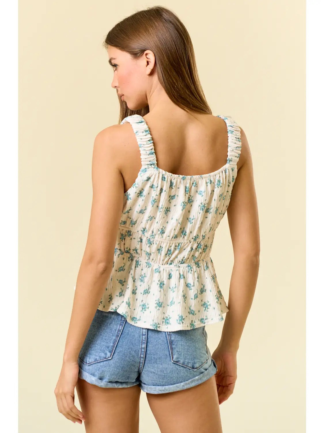 Floral Print Scrunchie Strap Top