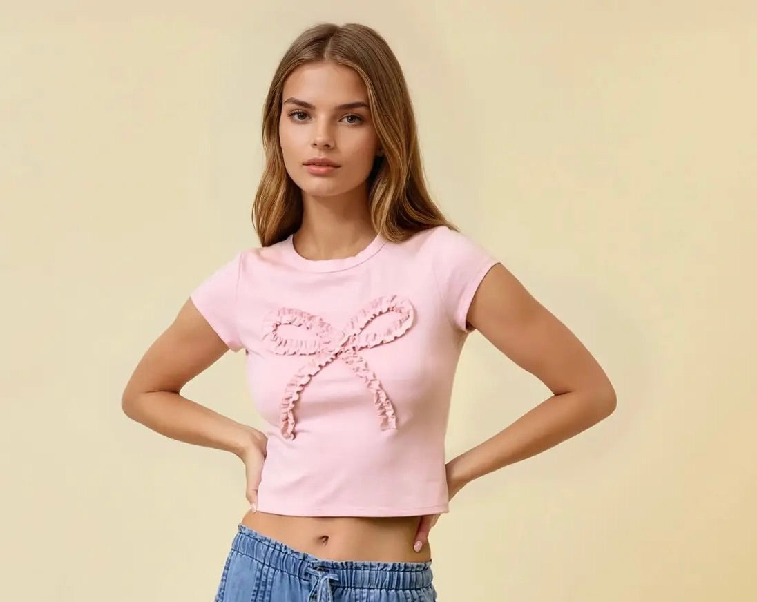 Ruffle Bow Baby Tee - Pink