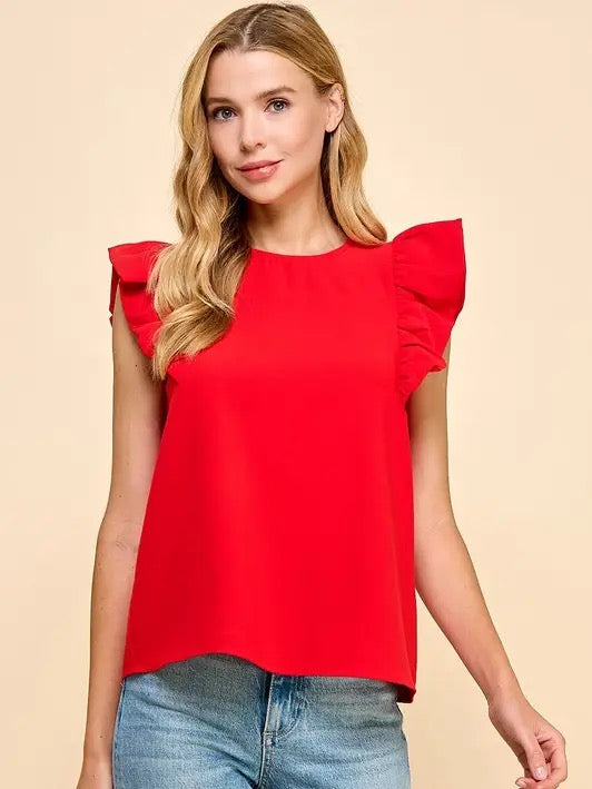 Ruffle Sleeve Poplin Top