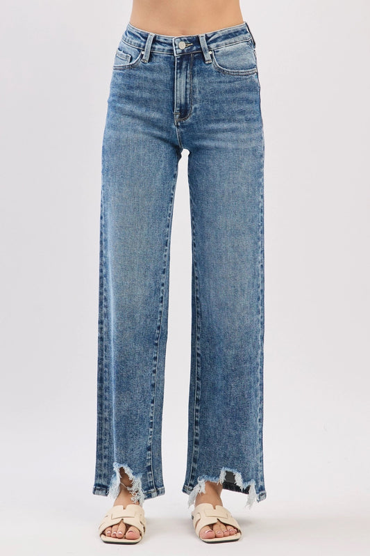 Petra High Rise Slim Wide Destroyed Hem Jeans
