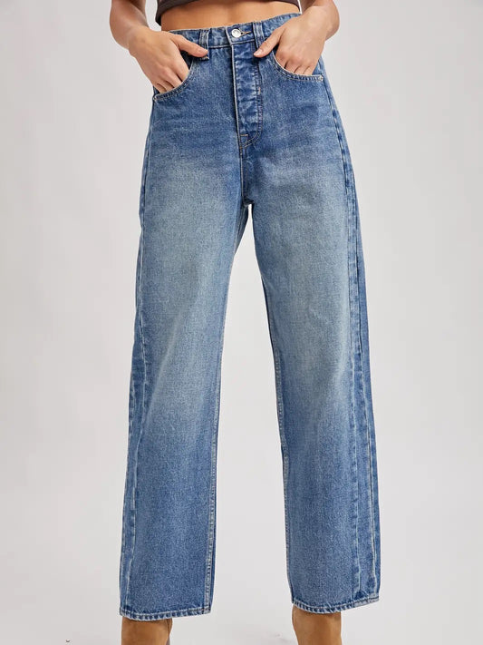 Medium Wash High Rise Straight Leg Jeans