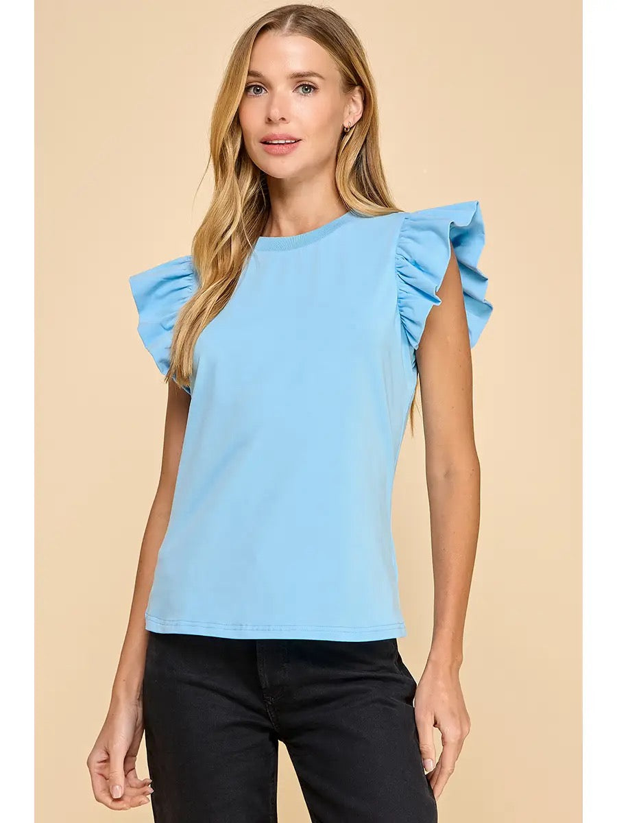 Ruffle Sleeve Poplin Top