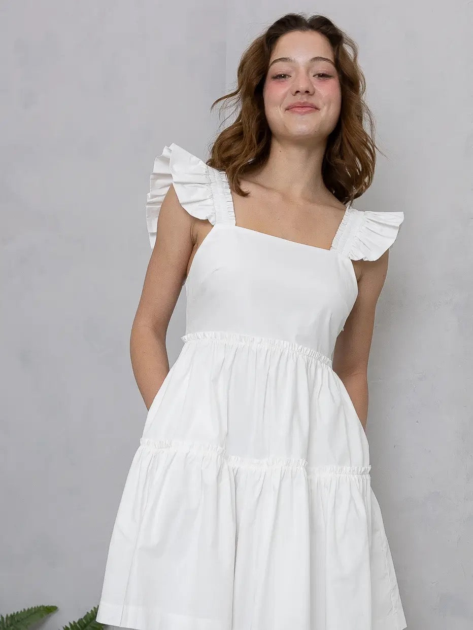 White Tiered Dress with Ruffle Straps