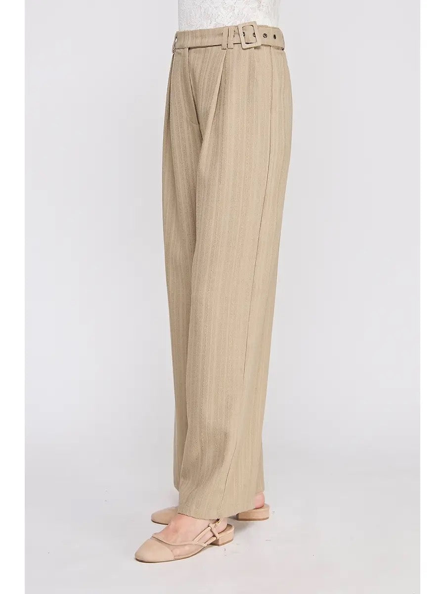Textured Twill High Waist Wide Leg Pant
