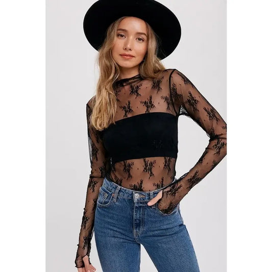 Black Floral Embroidery Lace Top