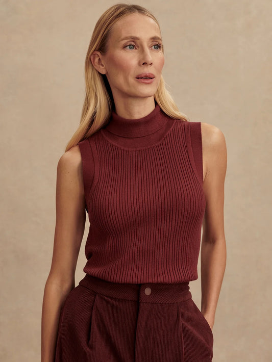 Varley Maroon Anastasia Rib Knit Tank