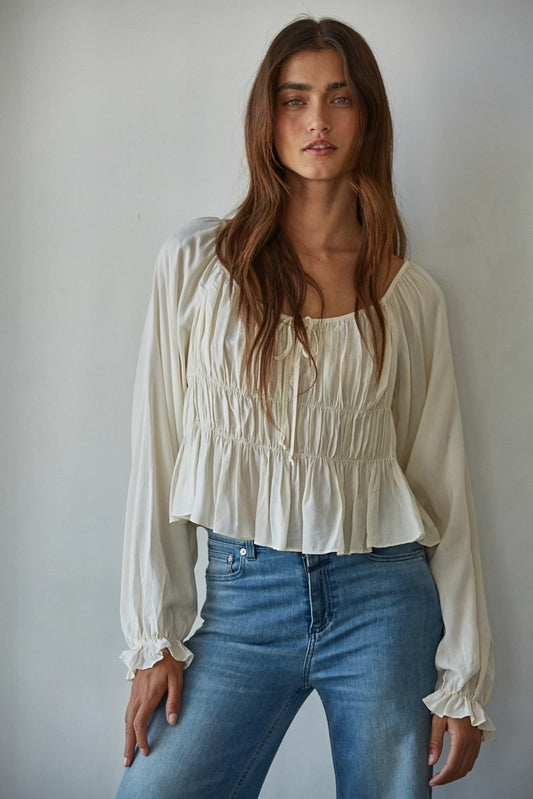 Ivory Long Cap Sleeve Blouse