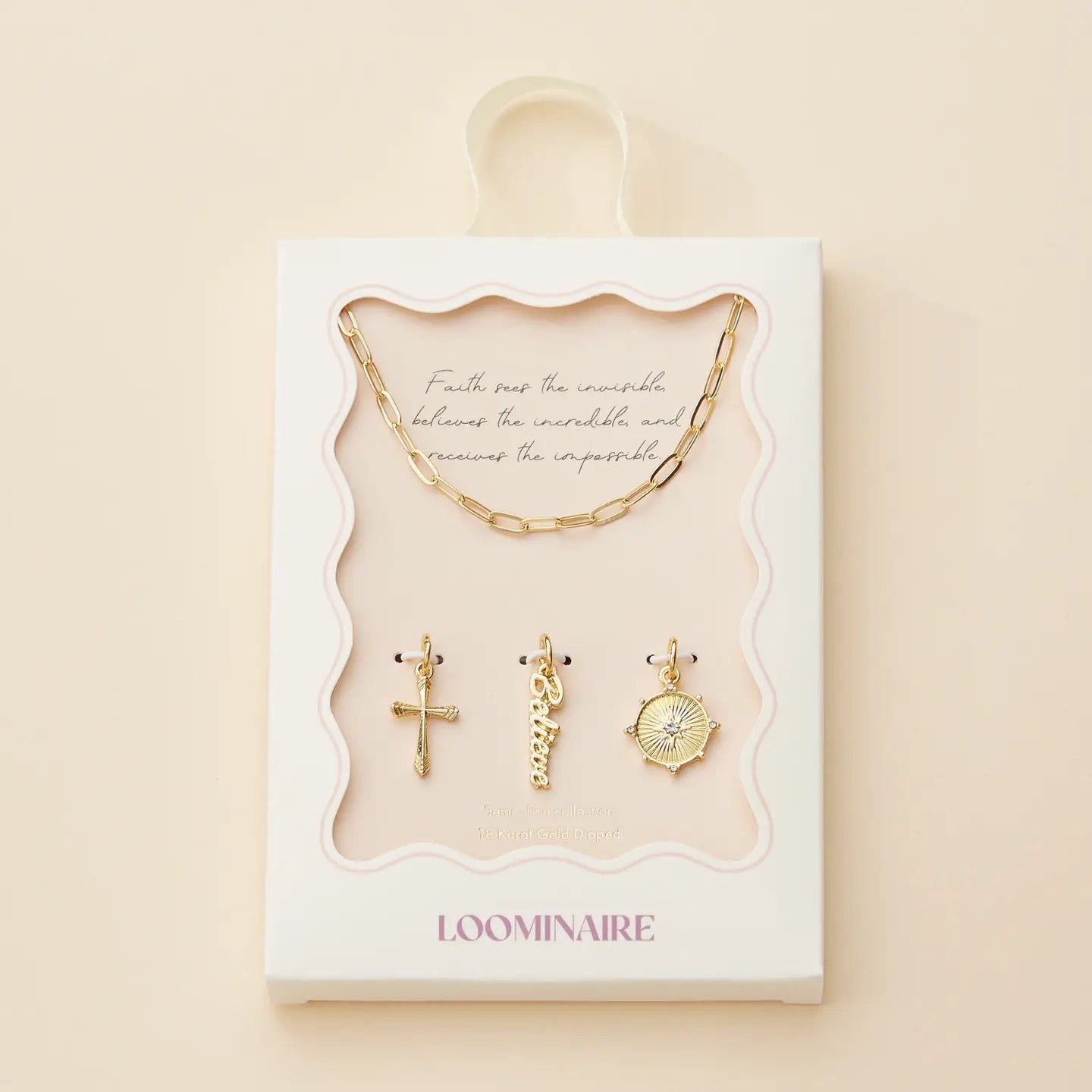 Cross, Believe, and Compass Gold Dipped Charm Necklace