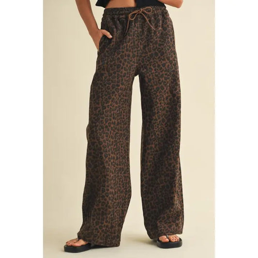Leopard Print Wide Denim Track Pants