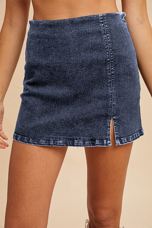 Stretch Denim Slit Detail Skort
