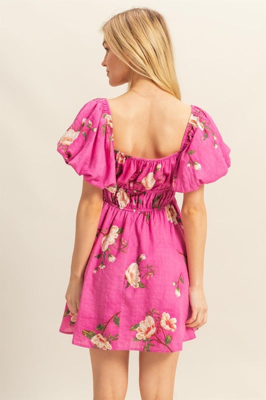 Puff Sleeve Floral Mini Dress