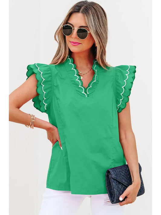 Contrast Scallop Trim Short Sleeve Top