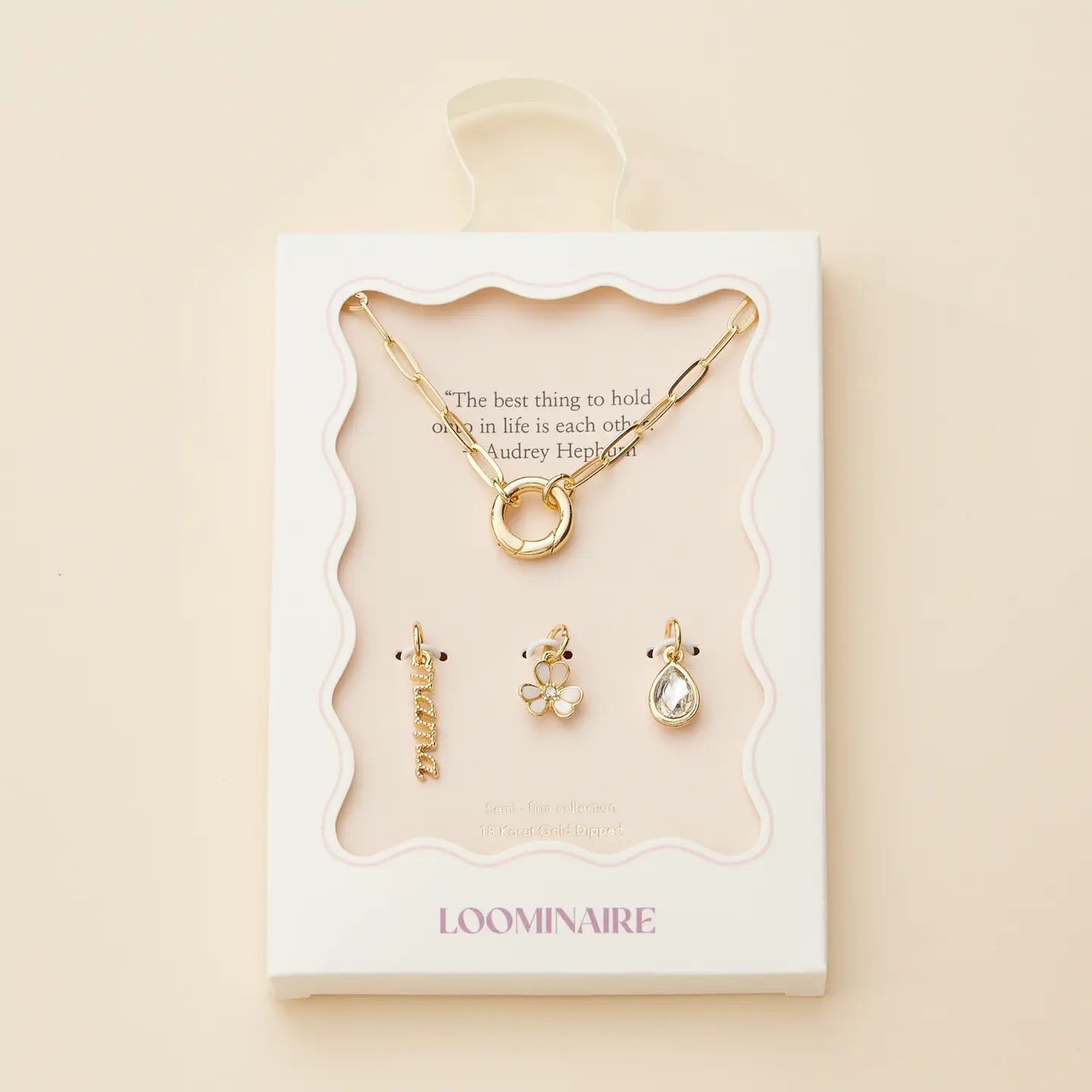 Mama Gold Dipped Teardrop and Flower Charm Necklace