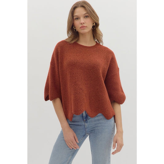Rust Solid Knit Relaxed Fit Top