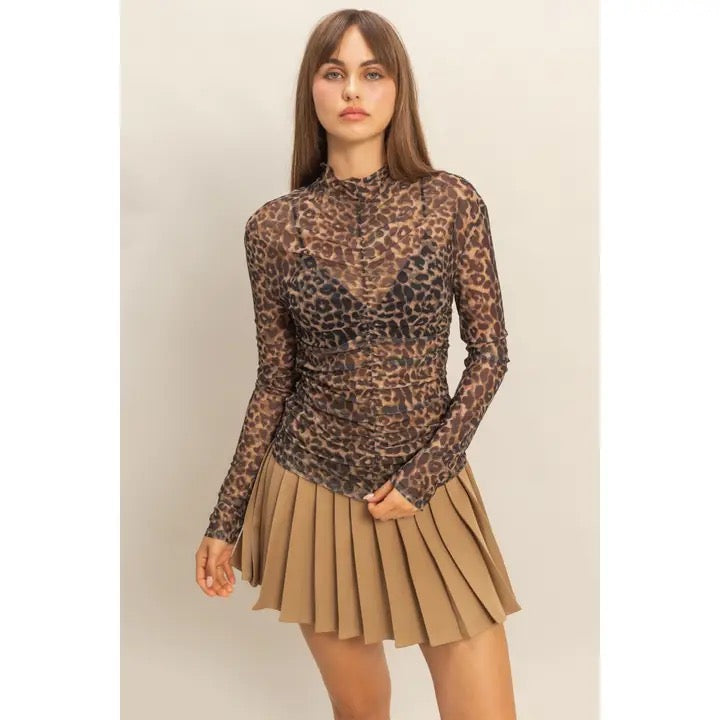 Leopard Print Mesh Top