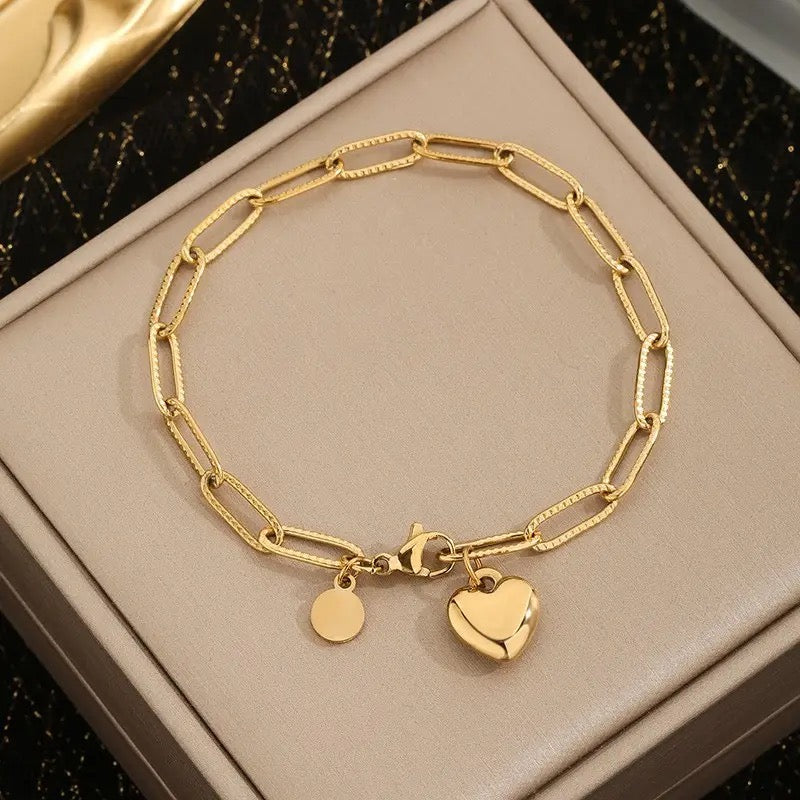 Gold Chain Bracelet with Heart Charm
