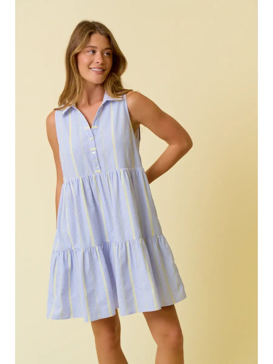 Cornflower Blue Striped Botton Down Mini Dress