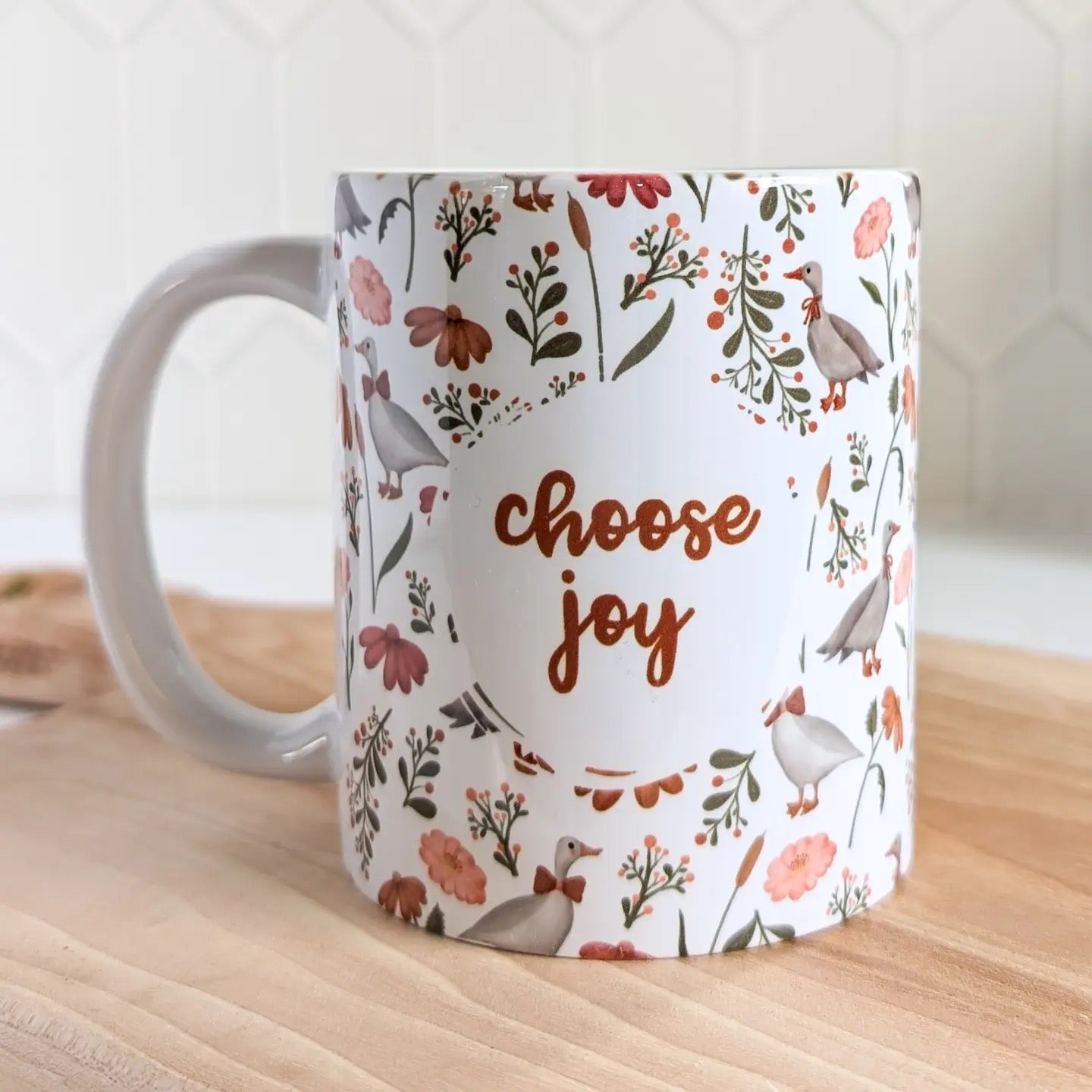 Choose Joy Floral Goose Mug