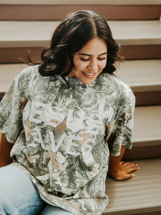 Jesus Saves Camo Tee