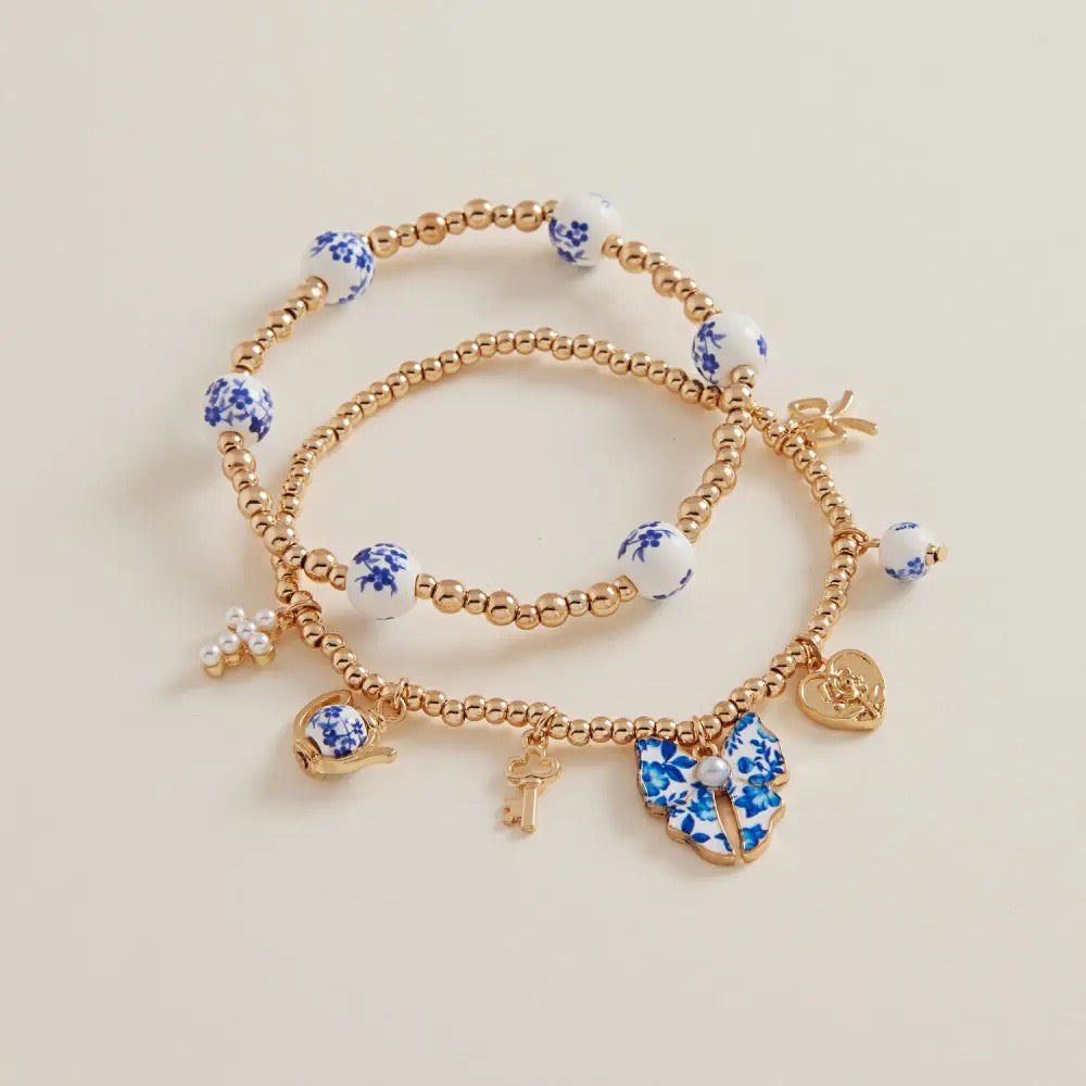 Mix Shape Charm Bead Stretch Bracelet Set