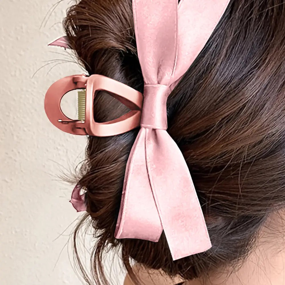 Large Satin Bow Claw Clip