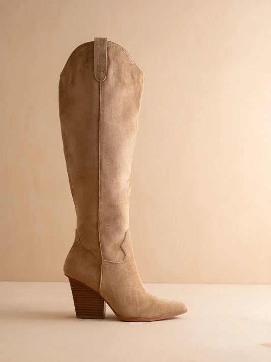 Latte Suede Knee High Western Boot