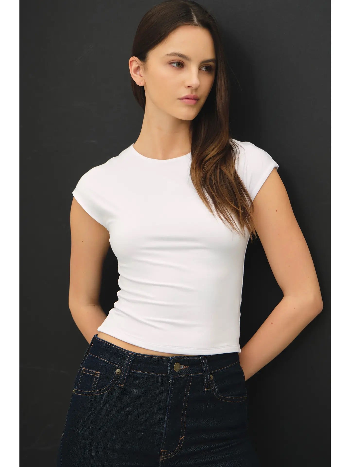 Cap Sleeve Crew Neck Crop Tee