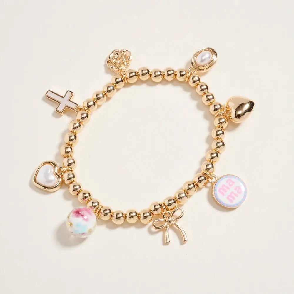 Gold Bead Mama Charm Bracelet