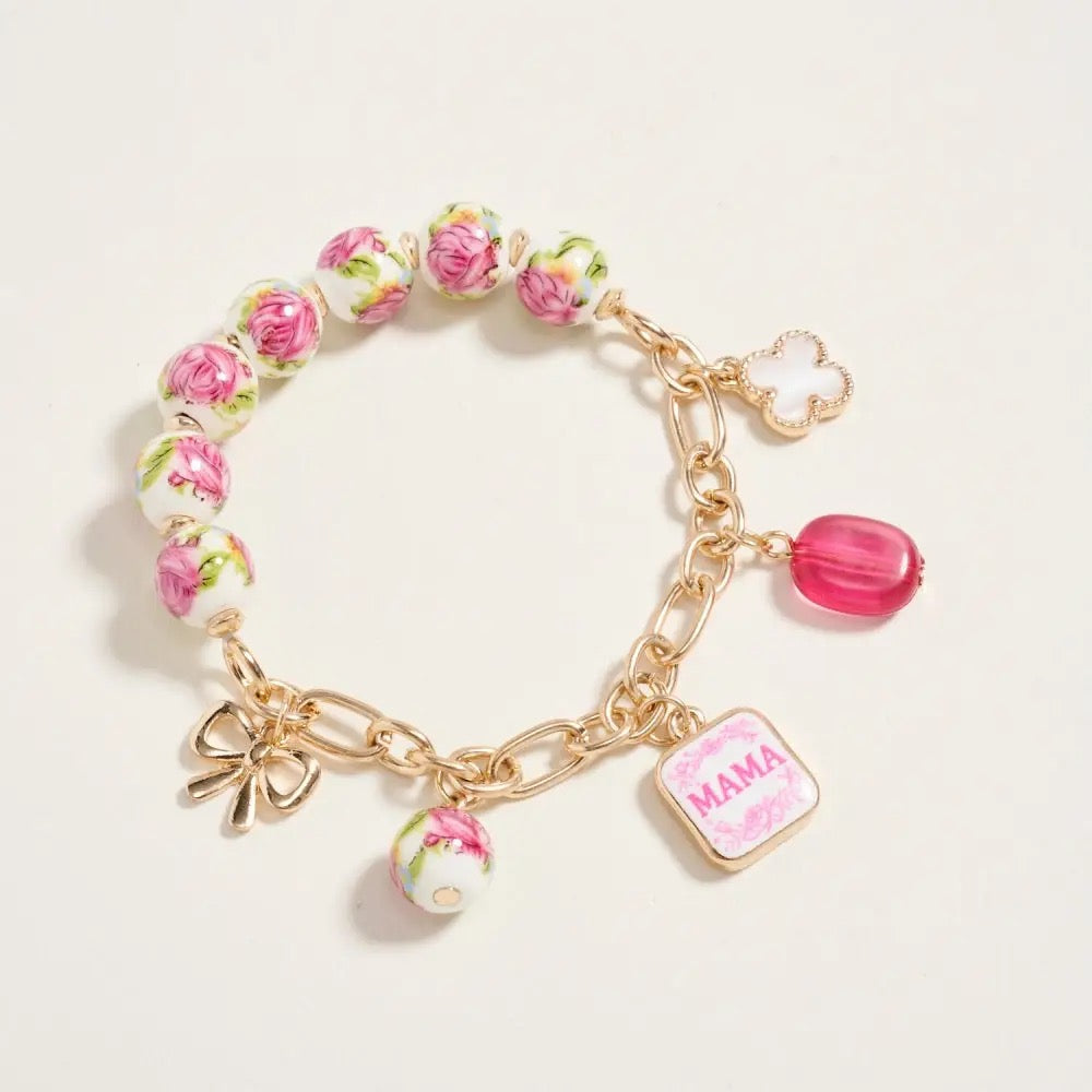 Floral Bead Mama Charm Bracelet