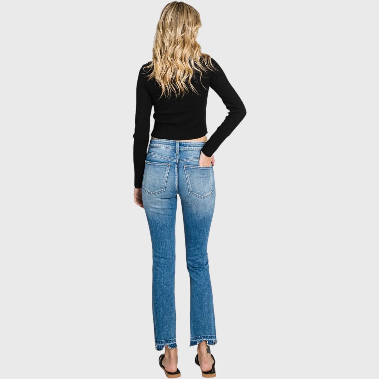Petra Mid Rise Slim Straight w/Destroyed Hem Jeans