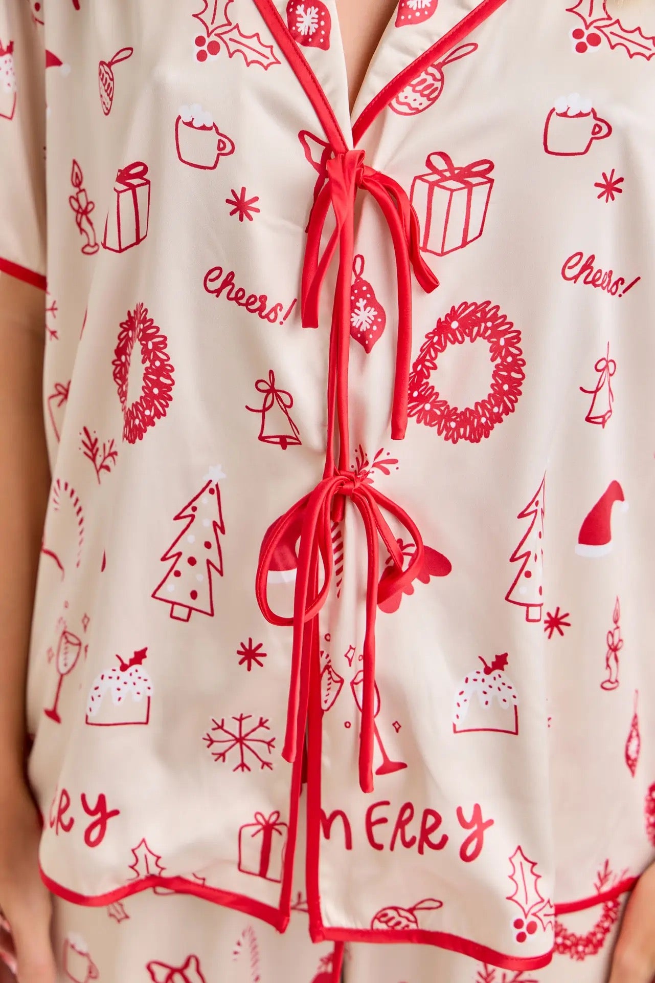 Ivory and Red Silky Christmas PJ's