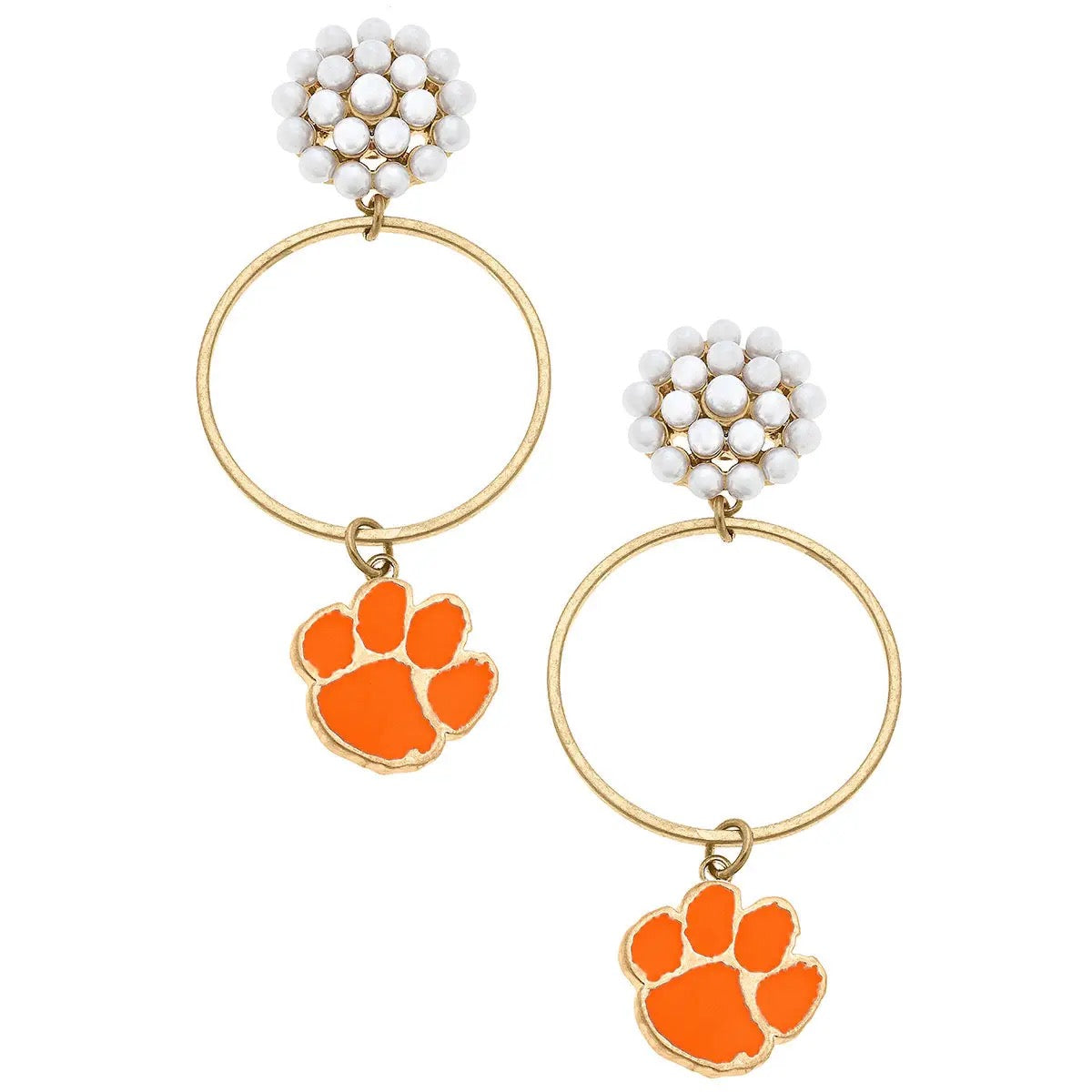 Canvas Style Paw Print Pearl Cluster Hoop Earrings