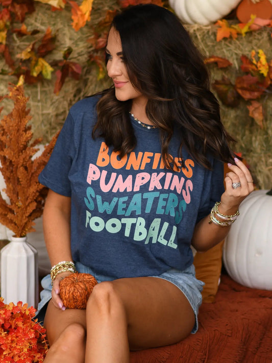 Bonfires Pumpkins Sweaters Football Tee
