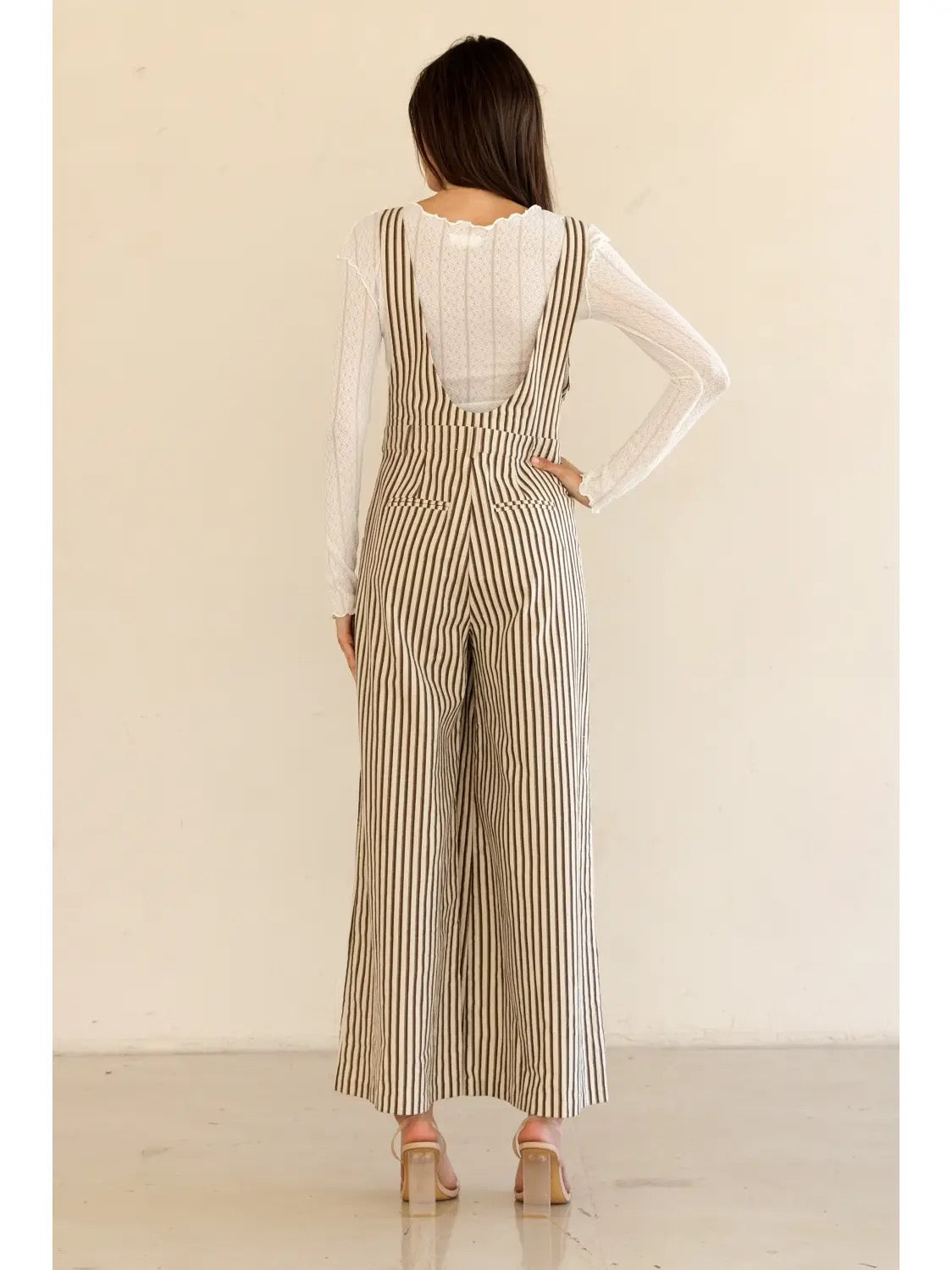 Beige & Brown Striped Jumpsuit